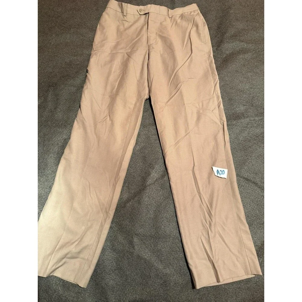 Pronto Uomo Dress Pants Mens 32x32 Beige Flat Front Rayon Blend Chino Office
